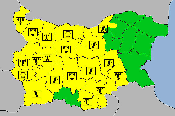 Жълт код за 18 области